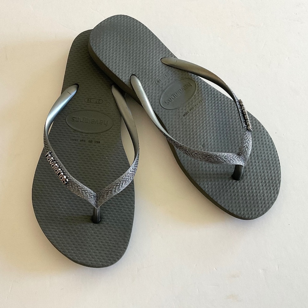HAVAIANAS Slim Strap Grey Glitter Size 7/8